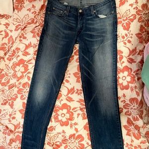 Levi’s too super low rise 524 jeans size 13 medium blue worn distressed look